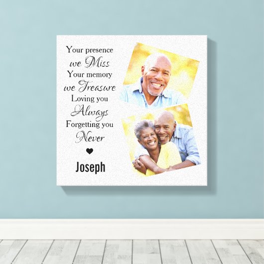 大理石ファミリーフォト悔やみや弔慰記念記念キープサケ キャンバスプリント (インサイチュ (ウッドフロア))