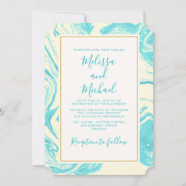 大理石ファンシーデザインターコイズとクリーム結婚ズ 招待状