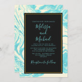 大理石ファンシーデザインターコイズとクリーム結婚ズ 招待状 (正面/裏面)