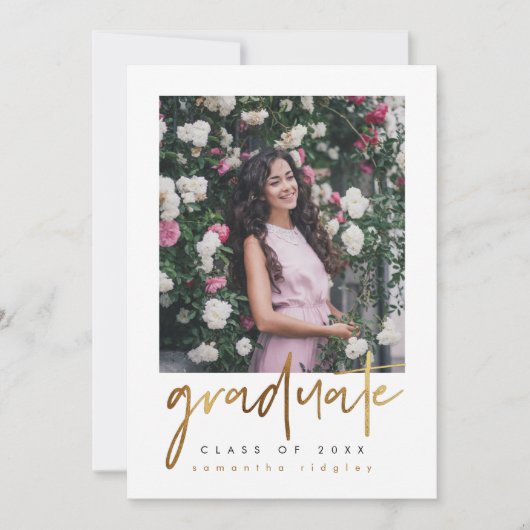 大理石フェイクとタイポグラフィ卒業パーティーの写真 招待状 (正面)