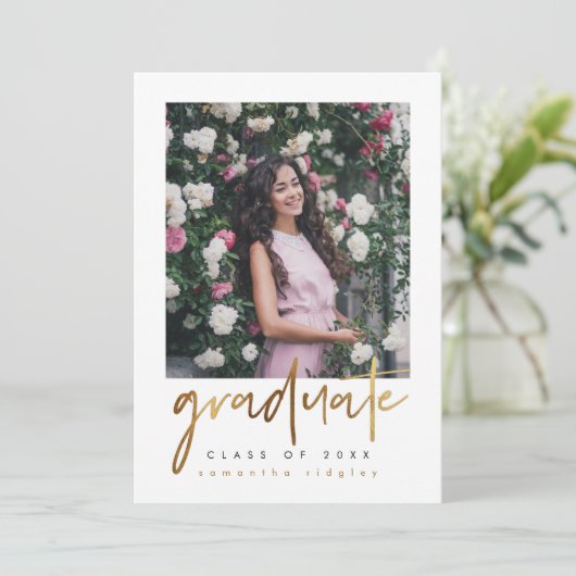 大理石フェイクとタイポグラフィ卒業パーティーの写真 招待状 (スタンド正面)