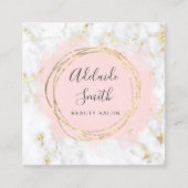 大理石フェイクのホイルの円ピンクの水色 スクエア名刺 (正面)