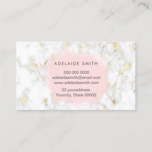 大理石フェイクのホイルの円ピンクの水色 名刺 (裏面)