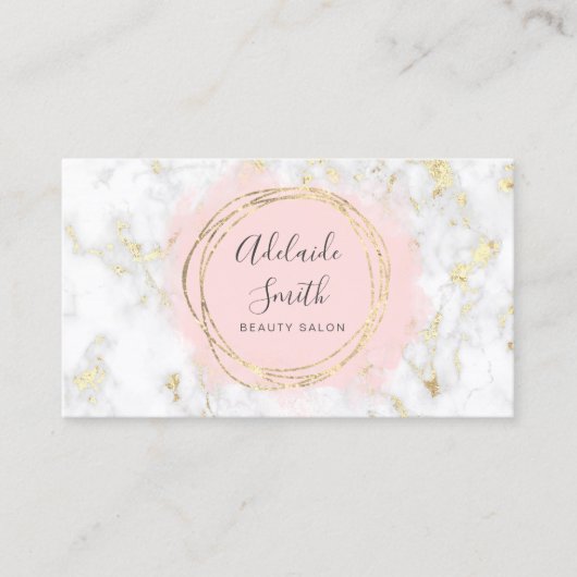 大理石フェイクのホイルの円ピンクの水色 名刺 (正面)