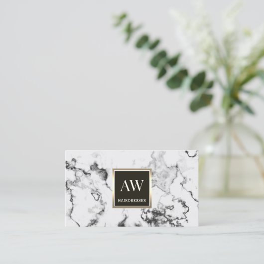 大理石フェイクの白い石表面のテクスチャ 名刺 (スタンド正面)