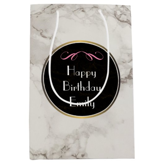 大理石フェイクアラバスタトゥーペタンカスタム誕生日 ミディアムペーパーバッグ (正面)