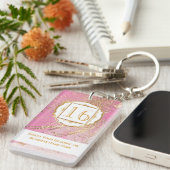 大理石フェイクバラ金ゴールドフォイルピンクヘードシック キーホルダー (正面右)