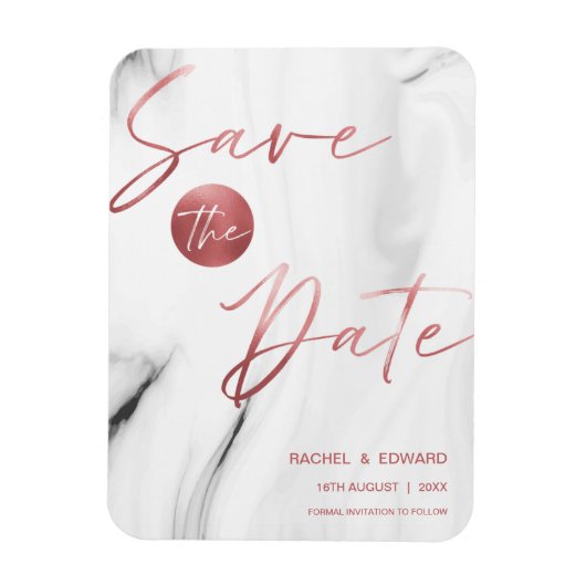 大理石フェイクバラ金ゴールド結婚式の日付を保存 マグネット (縦)