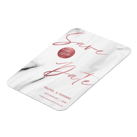 大理石フェイクバラ金ゴールド結婚式の日付を保存 マグネット (左側)