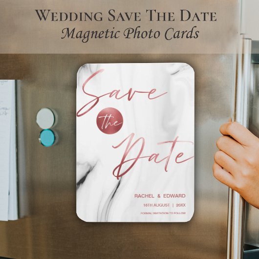 大理石フェイクバラ金ゴールド結婚式の日付を保存 マグネット