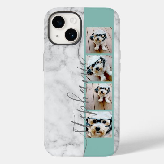 大理石フェイクプリント- 4枚の写真手書きフォントティール(緑がかった色) Case-Mate iPhoneケース (裏面)