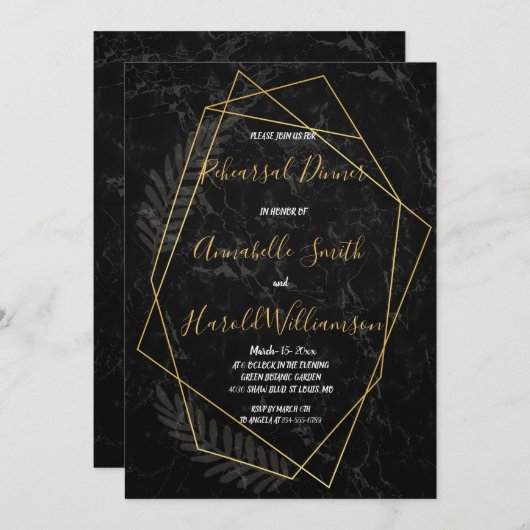 大理石フェイク幾何リハーサルディナー 招待状 (正面/裏面)
