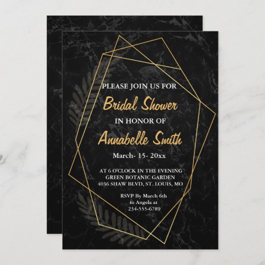 大理石フェイク幾何学的ブライダルシャワー 招待状 (正面/裏面)