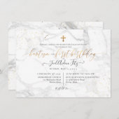 大理石フェイク金ゴールドクロスバプティスマ1歳 招待状 (正面/裏面)