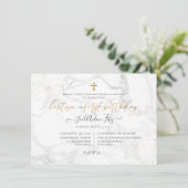 大理石フェイク金ゴールドクロスバプティスマ1歳 招待状 (スタンド正面)