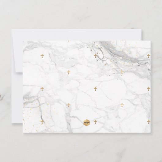 大理石フェイク金ゴールドクロスバプティスマ1歳 招待状 (裏面)