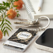 大理石フェイク金ゴールドブラック地極宝石 キーホルダー (正面右)