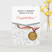 大理石フェイク金ゴールドメダルの年賀状の従業員 カード (黄色い花)