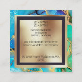 大理石フェイク金ゴールド青緑四角形文字 スクエア名刺 (裏面)