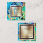 大理石フェイク金ゴールド青緑四角形文字 スクエア名刺 (正面/裏面)