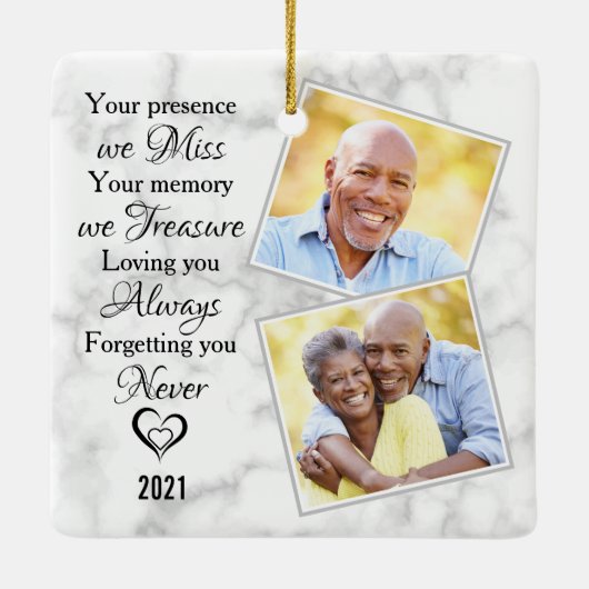 大理石フォト悔やみや弔慰記念キープサケ セラミックオーナメント (裏面)