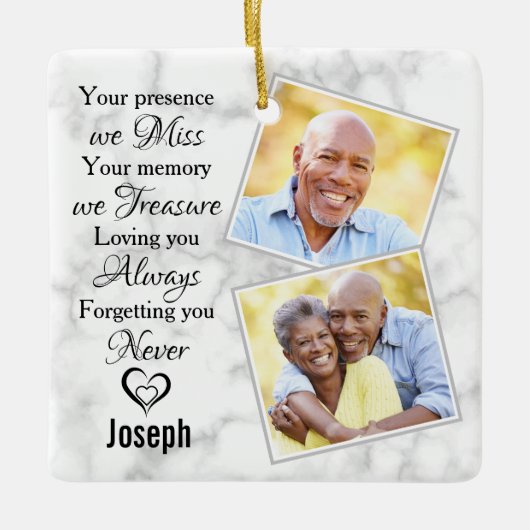 大理石フォト悔やみや弔慰記念キープサケ セラミックオーナメント (正面)