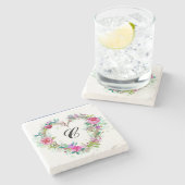 大理石フローラリースコースターとイニシャル ストーンコースター (横)