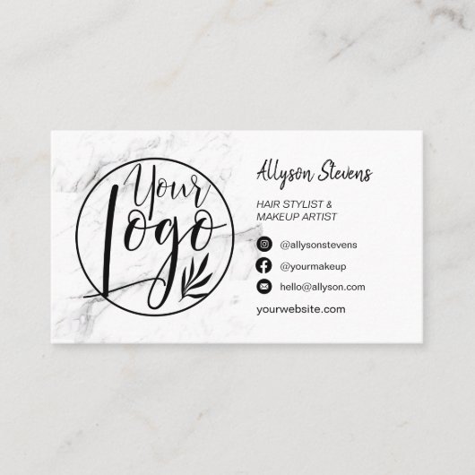 大理石ブラシヘアメイクアップフォトロゴqrコード 名刺 (正面)