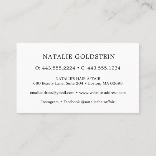 大理石ブラックと金ゴールドはさみサロンロイヤリティカード 名刺 (裏面)