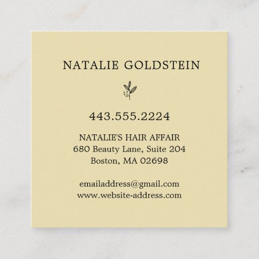 大理石ブラックと金ゴールドはさみヘアスタイリスト スクエア名刺 (裏面)