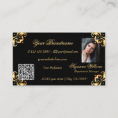 大理石ブラックと金ゴールドデコールと写真とQRコード 名刺 (裏面)