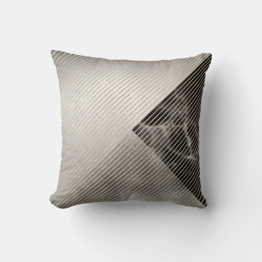 大理石ブラックグレーシルバーメタリック形状ストライプ図形 クッション (正面)