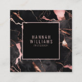 大理石ブラックバラ金ゴールドQRコードガーリートレンディー スクエア名刺 (正面)