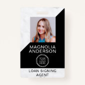 大理石ブラックロゴフォトモバイル公証人 バッジ (正面)