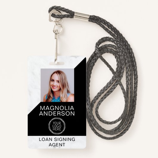 大理石ブラックロゴフォトモバイル公証人 バッジ (正面ランヤード)