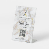 大理石ブラック金ゴールドシザーQRコードここに支払 台座サイン (正面)