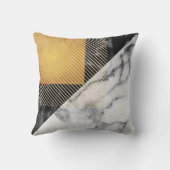 大理石ブラック金ゴールドシルバー正方形ジオメトリリニア クッション (裏面)