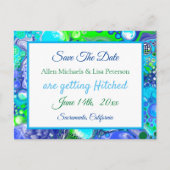 大理石ブルーグリーン注絵を描ぐ.ウェディング日付を保存 ポストカード (正面)