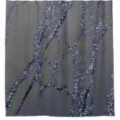 大理石ブルーネイビーグラファイトグリッターグレー シャワーカーテン (正面)