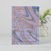 大理石ブルー押された日付を保存金ゴールド 箔招待状 (立ち正面)