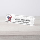 大理石プリントの地質学者のロックハンマーのロゴ(米国) デスクネームプレート (正面)