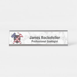 大理石プリントの地質学者のロックハンマーのロゴ（米国） デスクネームプレート