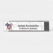 大理石プリントの地質学者のロックハンマーのロゴ(米国) デスクネームプレート (正面)