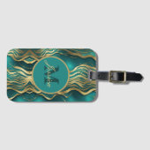 大理石ベージュエレガントターコイズブルーティール(緑がかった色)モノグラム ラゲッジタグ (正面横)