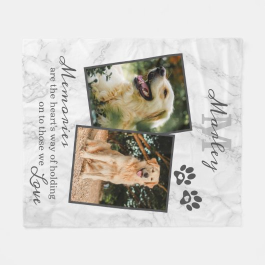 大理石ペット記念悔やみや弔慰写真 フリースブランケット (正面(横))
