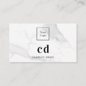 大理石ホワイトモノグラムイニシャル写真Qrコードロゴ 名刺 (正面)