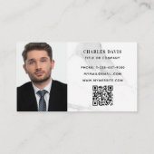 大理石ホワイトモノグラム写真Qrコードロエレガントゴ 名刺 (裏面)