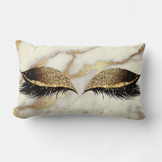 大理石ホワイト金ゴールドグレーシルバーグラームメイクアップまつげ ランバークッション (正面)