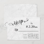 大理石ホワイト×ブラックスクリプトの結婚式RSVP 出欠カード (正面/裏面)