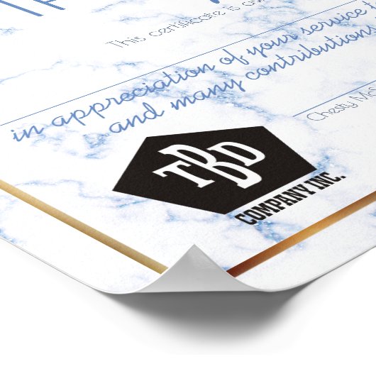 大理石マイルストーン従業員の記念日の証明書 ポスター (角)